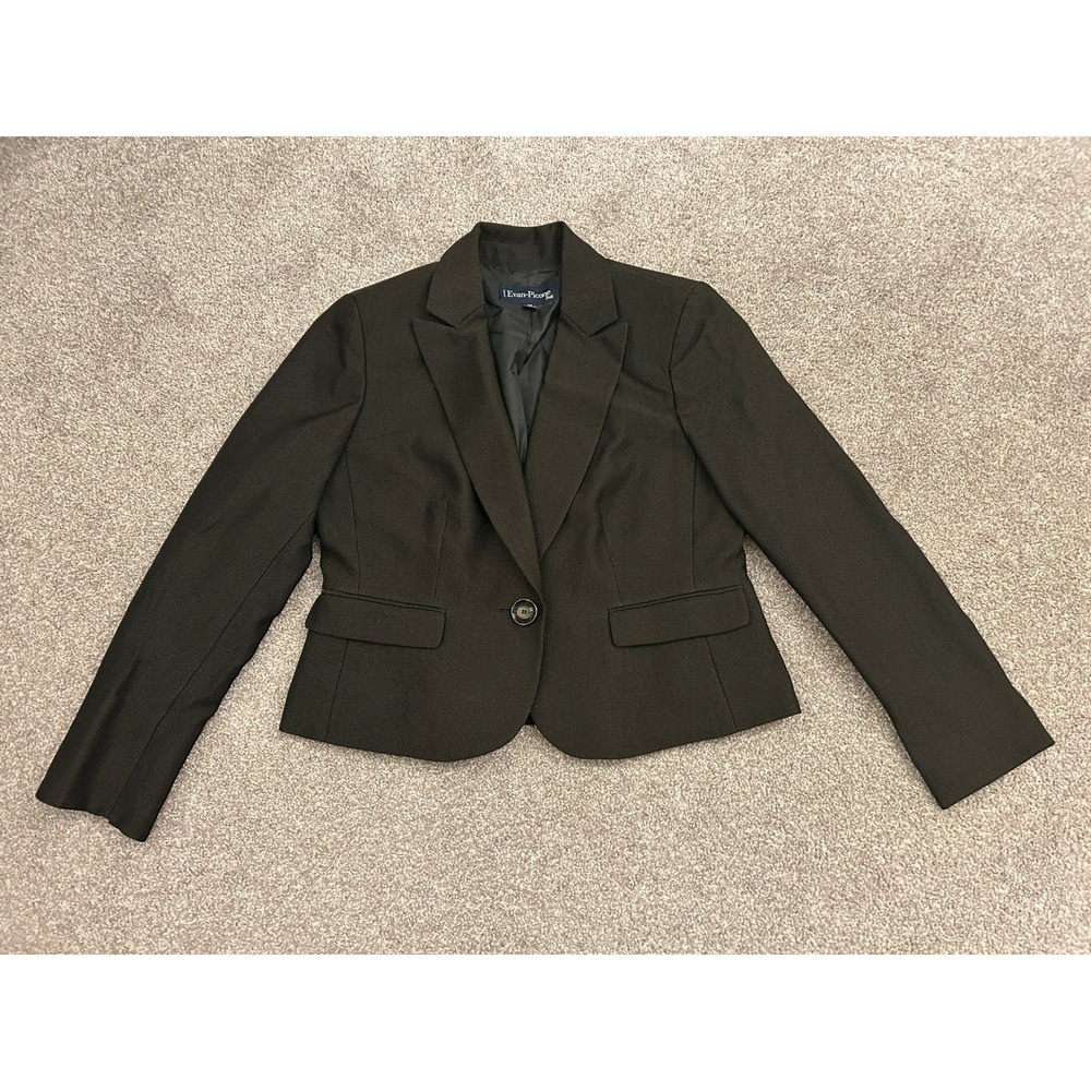 Business Casual Suit Blazer Womens 8P Olive Brown Excellent Single Button Petite
